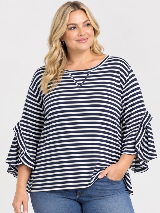Tommy Hilfiger Sweaters - Tommy Hilfiger Striped Shirt Women's 3X Nautical Preppy Ruffle Sleeve Pullover